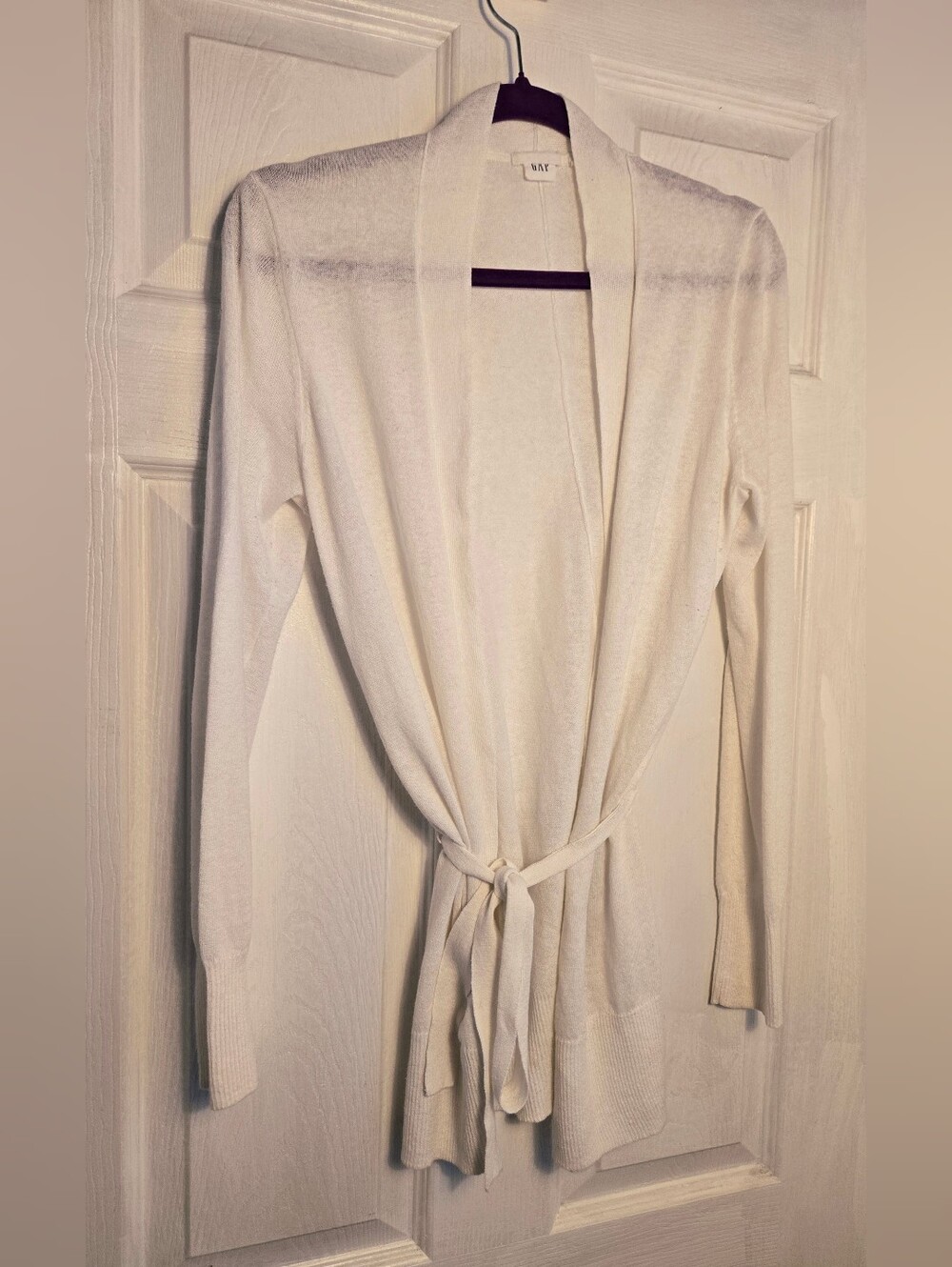 White Open-Front Women's Cardigan Sweater With Tie Waist  - Size Small